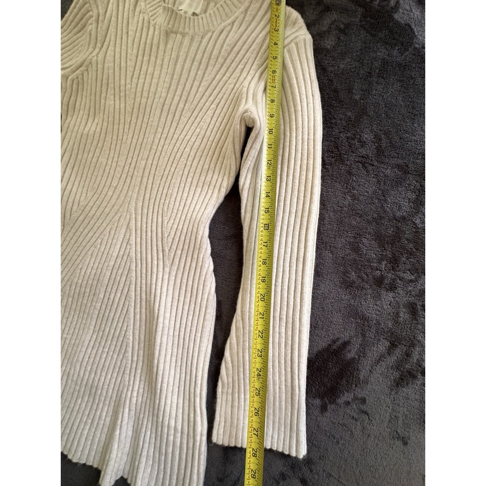 H M Ribbed Long Sleeve Knit Mini Dress Cream Size M sweater Dress A3-029 - Picture 7 of 8